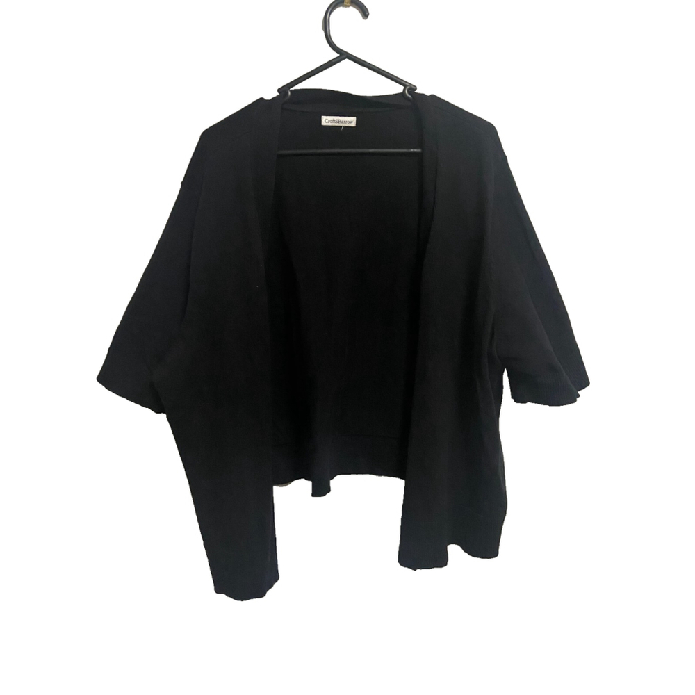 Croft & Barrow Sweater Cardigan Size L Black Knit Open Front Short Sleeve